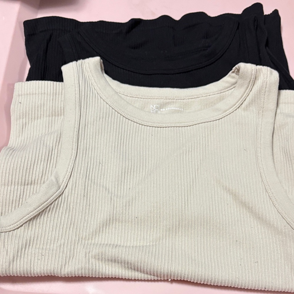 No Boundaries Ribbed Black and Cream Tank Tops